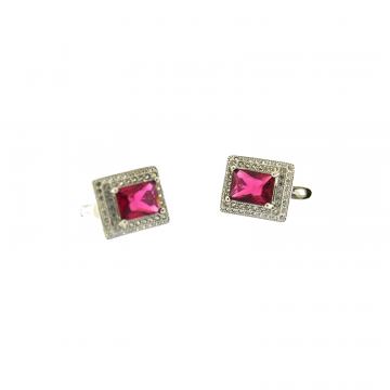 SREBRNE NAUŠNICE KOCKA SA ROZIM KAMENOM 5,36g .925, R1,RATE, POVOLJNO!