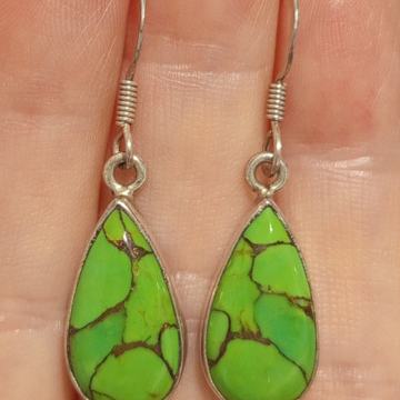 Srebrne naušnice, zeleni tirkiz, 925 srebro