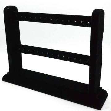 Stalak za naušnice na 2 razine (drvo + crni pliš) - NOVO