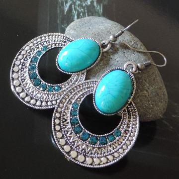 Tirkiznoplave naušnice tibetansko srebro