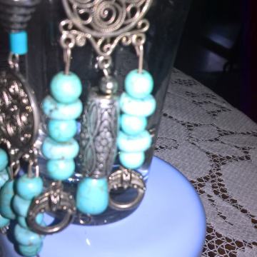 OTKAČENE VISEĆE NAUŠNICE TIRKIZNE-ASIMETRIČNE-SREBRNE ALKICE