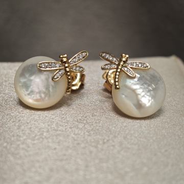 ZLATNE NAUŠNICE .750 (18K) 4.00G S DIJAMANTIMA I SEDEFOM/ R1, RATE!