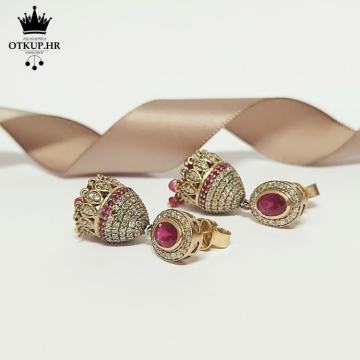 ZLATNE NAUSNICE SA DIJAMANTIMA I RUBINIMA 18K 1,95ct / R1, RATE !