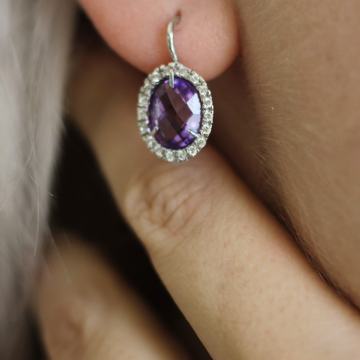 ZLATNE NAUŠNICE S LJUBIČASTIM KAMENOM 14K (585) 5,07g NOVO • GOLD SHOP