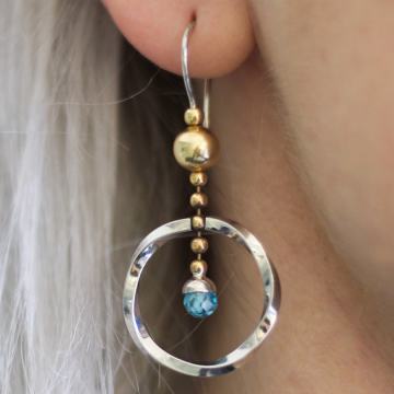 ZLATNE VISEĆE NAUŠNICE PLAVI CIRKON 14K (585) 6,46g NOVO • GOLD SHOP •