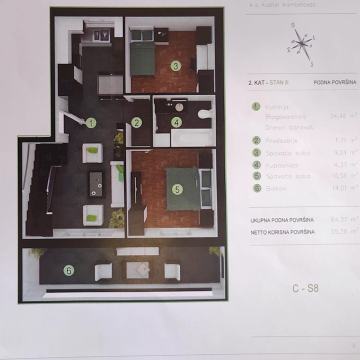 Trosoban penthouse u novogradnji, 95m2