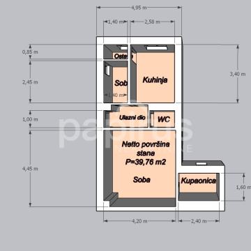 Prodaja stana Radnički dol, 39.76 m2, 2sobni,za adaptaciju,130.000€