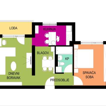 RETFALA, potpuno namješten dvosobni stan 54,84 m2, besplatni parking