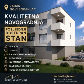 ZADAR - NOVI BOKANJAC, 2-SOBAN, 1. KAT, 2 NATKRIVENA PARKINGA