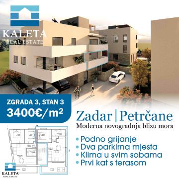 Petrčane, Apartman 1S+DB, Z3 S3, Novogradnja, PRILIKA!