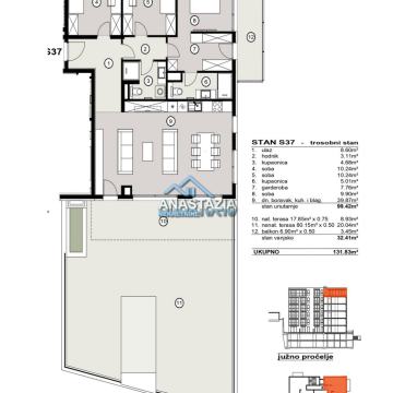 ŽNJAN NOVOGRADNJA  penthouse, 3S+DB, 2 kwc, velika terasa, pogled, jug