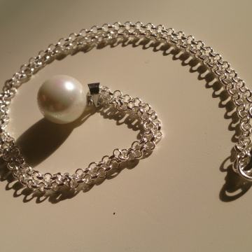 Biser i lančić 925 srebro, novo