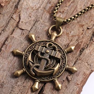 Brončani privjesak s ogrlicom i sidrom za brodski kotač, elegantni