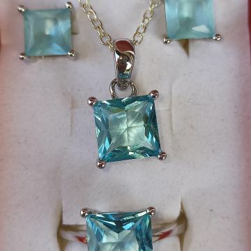 AKVAMARIN KOMPLET naušnice, privjesak i prsten