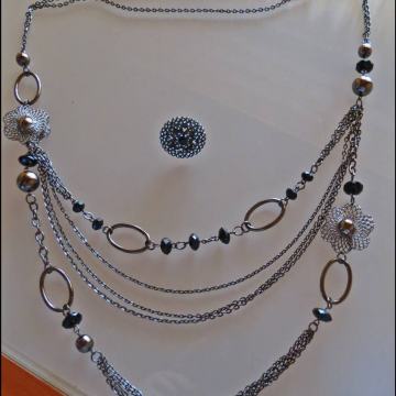 Crna ogrlica + prsten, NOVO