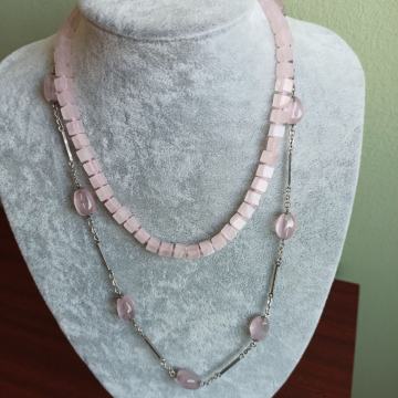 Dvije ogrlice, vintage rozenkvarc i srebro