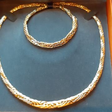 Komplet 14Kt Trobojno bijelo žuto crveno ZLATO 31,8g Ogrlica&Narukvica