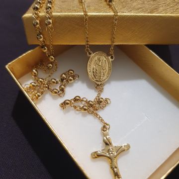 Krunica kirurški čelik cijela pozlaćena Majka Božja