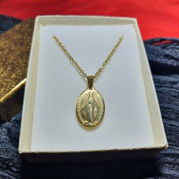 Lančić kirurški čelik čudotvorna medaljica Majka Božja pozlaćena