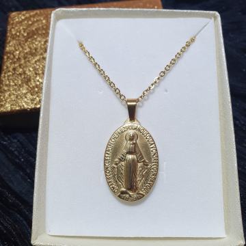 Lančić kirurški čelik čudotvorna medaljica Majka Božja pozlaćena veća