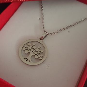 Lančić kirurški čelik drvo života sa listovima u obliku srca