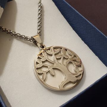 Lančić kirurški čelik drvo života na sedefu