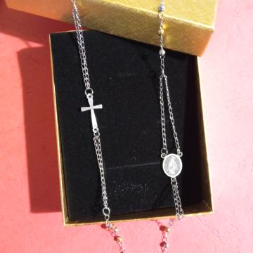 Lančić kirurški čelik krunica kombinacija srebrno-zlatna zrna