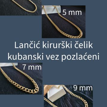 Lančić kirurški čelik kubanski vez, pozlaćeni