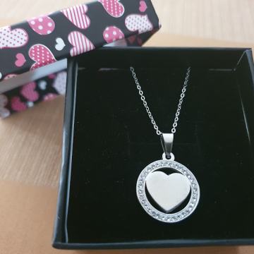 Lančić kirurški čelik srce sa cirkonima