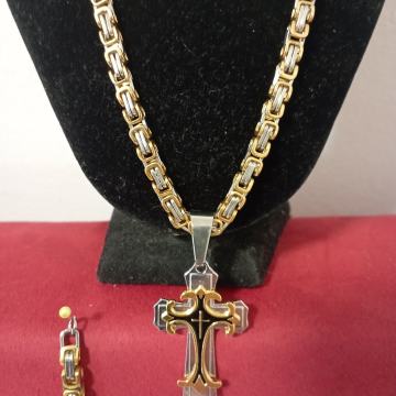 LANČIĆ & KRIŽ & NARUKVICA 8 KIRUŠKI ČELIK-POZLATA