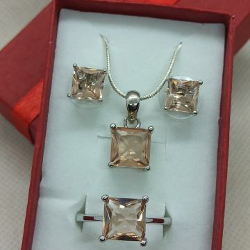 LANČIĆ, NAUŠNICE I PRSTEN SA MORGANITOM