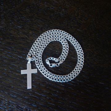 Muški srebrni lanac 80 cm s križem (pancir vez)