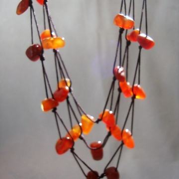 Ogrlica Amber glass stone - krasna ogrlica lanćić vintage 1980