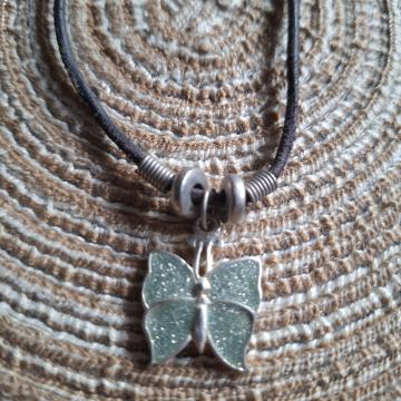 Ogrlica lančić leptir zeleni šljokičasti