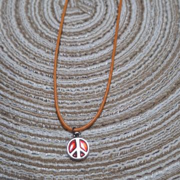 Ogrlica lančić Peace znak - crvena