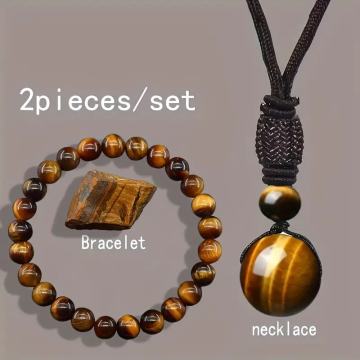 Ogrlica+narukvica s privjeskom od tigrovog oka i prirodnog kamenja