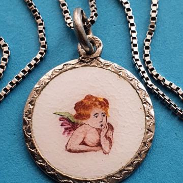 Ogrlica sa privjeskom Anđela emajl srebro 800 Art deco