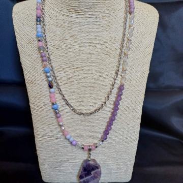 Ogrlica, ručni rad- ametist, staklo * rasprodaja*