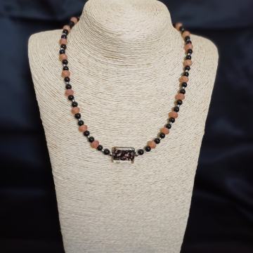 Ogrlica, ručni rad- murano, čelik, staklo *rasprodaja*