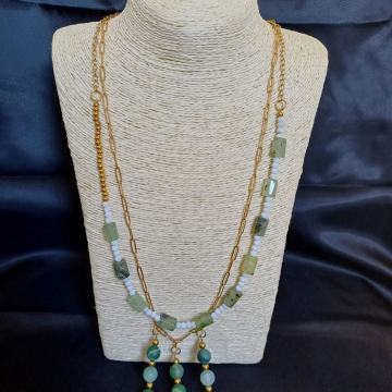 Ogrlica, ručni rad- poludragi kamen, staklo, čelik *rasprodaja*