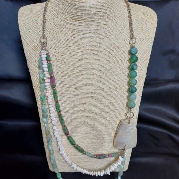 Ogrlica, ručni rad, tri vrste poludragog kamena *rasprodaja*