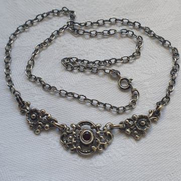 Ogrlica srebro 835 Secesija + granat / srebro