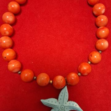 Ogrlica od tibetsnakih koralja sa tirkizom u pozlaćenom srebru 925