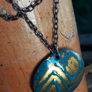 Ogrlica tirkiz-bakar-keramika 40cm UNIKAT