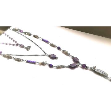 Ogrlica, tri niza, duga, ametist