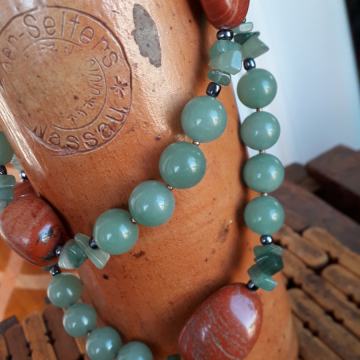 Ogrlica od žada, oniksa i karneola 78 cm unikat