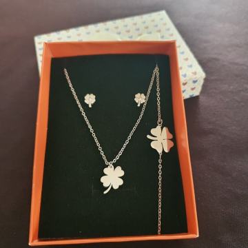 Set kirurški čelik lančić, narukvica i naušnice djetelina