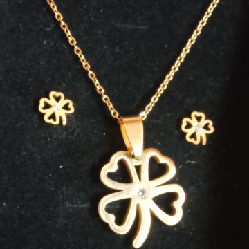 Set kirurški čelik lančić i naušnice djetelina, pozlaćeni