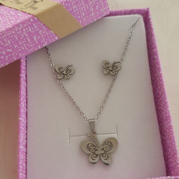 Set kirurški čelik lančić i naušnice leptir