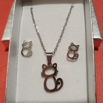 Set kirurški čelik lančić i naušnice maca